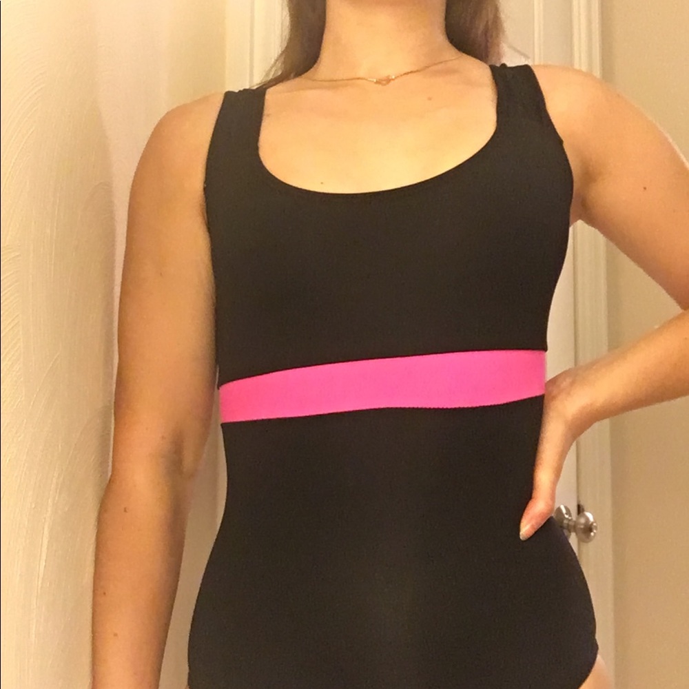 Danskin dance/ballet leotard, black and pink, M